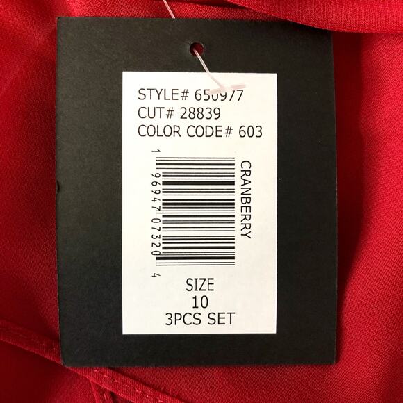 MARINA Womens V-Neck 3-Piece Pant Set Size 10 Red Cranberry Chiffon NWT - Picture 14 of 14